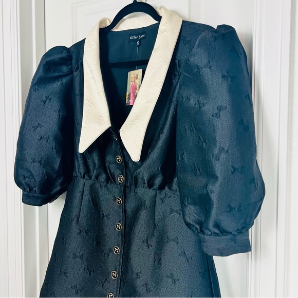 Sister Jane Pirouette Edwardian Goth Black Jacquard Mini Dress Medium Plus Size - Picture 5 of 12